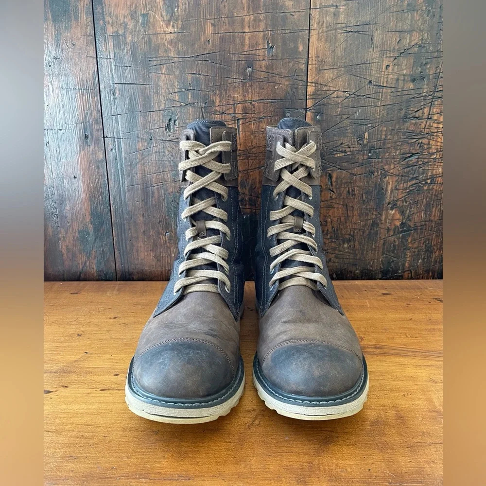 Sorel Madson Tall Lace Boots Brown Leather Dark Canvas Construction Men’s Sz 12 - Picture 7 of 10